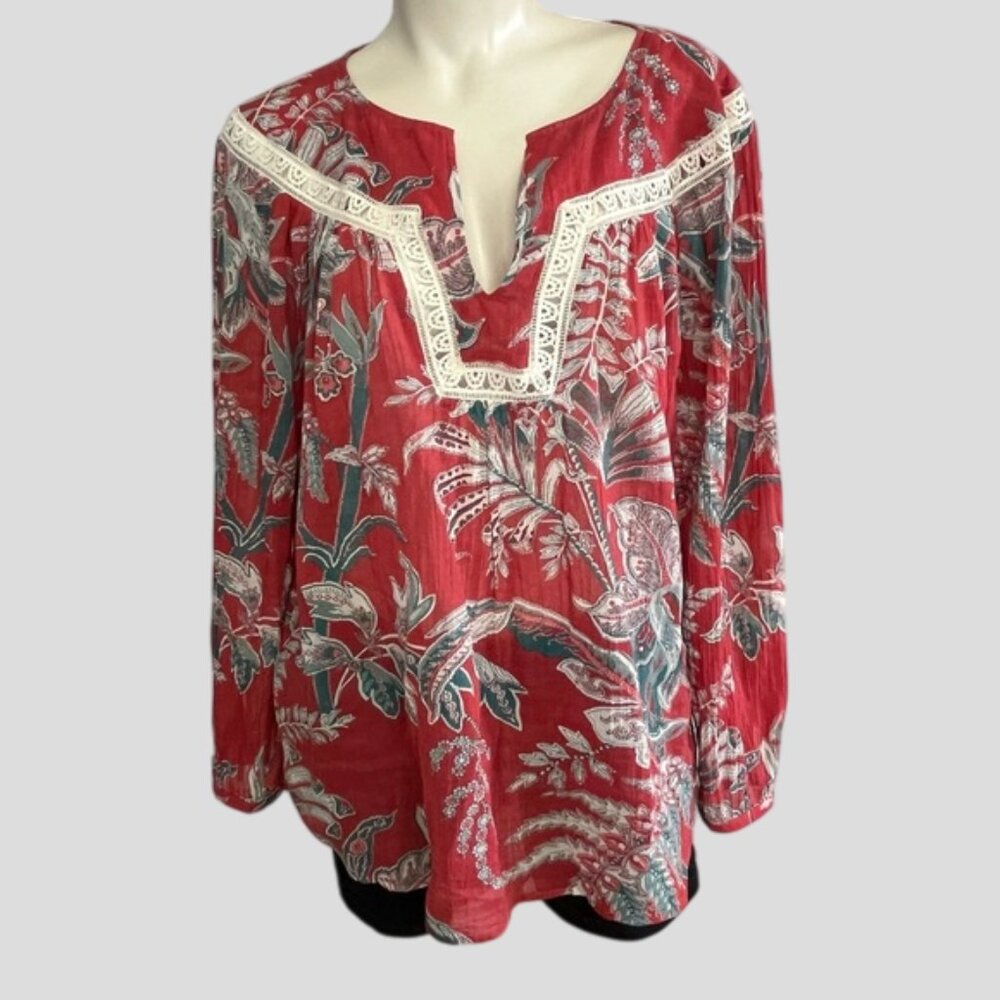 Ann Taylor Loft Floral Tropic Print Pullover Top Cover up Cotton Women's Size M